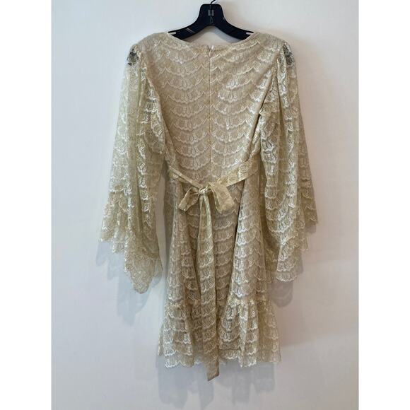 Betsey Johnson Lace Gold Metallic Dress Fairy 90s Babydoll ~ Sz 6 ~ So Glam! - Picture 4 of 9